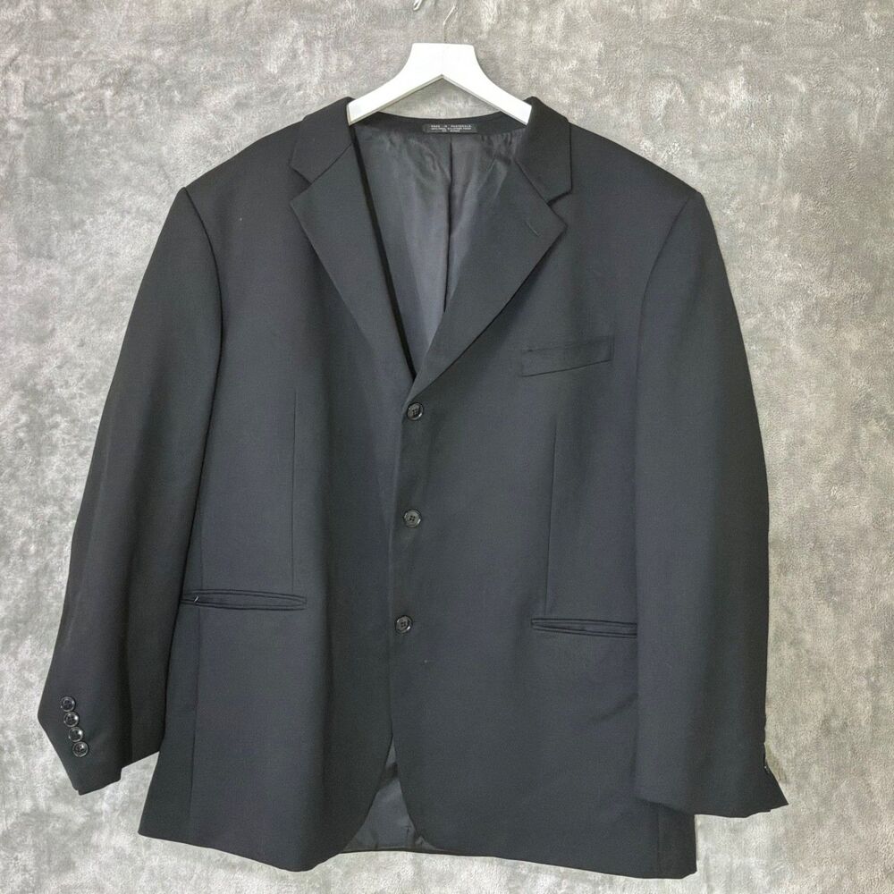 Albert Nippon Men's 96% Wool Blazer Sport Coat Black 50R 3 Button ventless